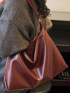 Ρετρό μπορντό δερμάτινη τσάντα tote με μεγάλη χωρητικότητα για γυναίκες σε casual στυλ