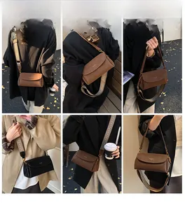 Vue détaillée du sac à rabat vintage avec bandoulières larges à motifs interchangeables