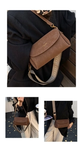 Détails du sac à bandoulière vintage marron avec sangle tissée ethnique