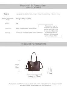 Internal view of brown PU leather bucket bag showing capacity for phone and cosmetics