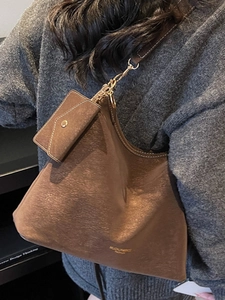 Sac cabas en daim marron avec motif léopard et pochette amovible pour femme