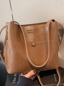 Sac fourre-tout rétro en cuir PU marron de style seau avec bandoulière réglable