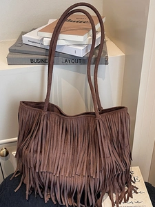 Sac Cabas Rétro Bohème en Daim à Franges pour Femmes Grande Capacité Sac à Épaule Vintage Décontracté Chic