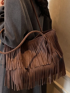 Sac cabas vintage en daim marron avec franges pour femmes style bohème bandoulière