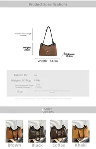 Detailed size chart and specifications for the minimalist PU leather tote bag