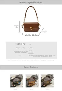 Detailed specs of the vintage PU crossbody bag with horseshoe buckle and dimensions