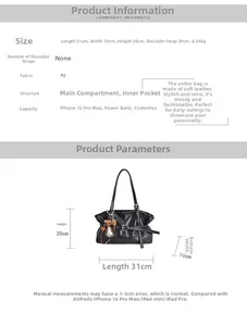 Diagramme dimensionnel du sac à main en cuir ciré noir avec mesures détaillées