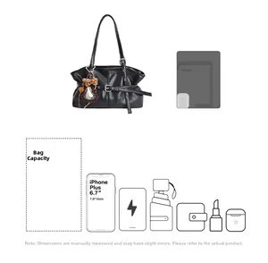 Détails sur la grande capacité du sac bandoulière noir en similicuir avec accessoires