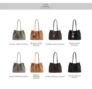 Detailed color options of large capacity tote bags in green, brown, coffee, and black tones