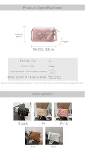 Detailed size chart and parameter overview of the bow-knot PU leather shoulder bag