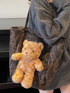 Grande borsa tote paisley con ciondolo a forma di orsetto di peluche 3D per le donne