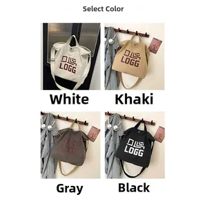 Four available colors of canvas tote bags with LOGG print shown in a grid display