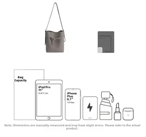 Detailansicht der grauen Beuteltasche mit Platz für iPad Pro und Smartphone