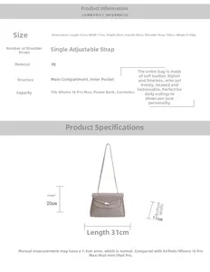 Detailed size specifications for a retro large capacity gray PU leather tote bag