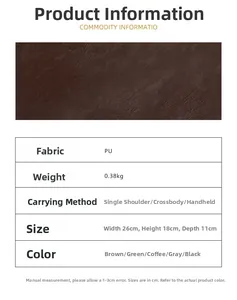 Detailed size and material guide for the brown pebble leather crossbody tote bag