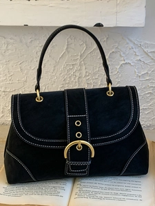 Vintage PU Leather Small Square Handbag For Women Contrast Stitching Shoulder Crossbody Bag Retro Style Tote With Metal Buckle