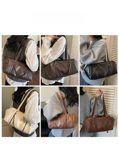 Detailed view showing the large capacity and multi-color options of the retro leather tote bag