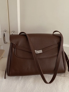 Women Large Capacity Retro Commuter Shoulder Bag PU Leather Litchi Grain Tote Bag Crossbody Handbag With Silver Lock