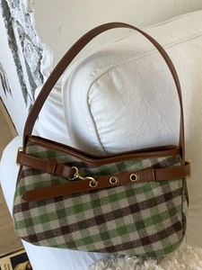 Borsa Sottobraccio Plaid Vintage Francese da Donna Retro PU Tessuto Patchwork Grande Capacità Borsa a Tracolla Minimalista Pendolare