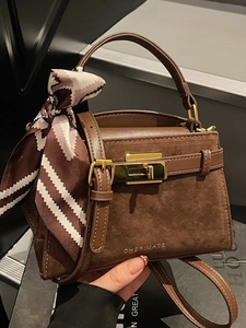Retro PU Leather Patchwork Handbag With Decorative Silk Scarf For Women Fashion Metal Lock Shoulder Crossbody Small Square Bag