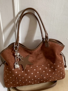 Borsa Tote in PU da Donna Grande Capacità Retro Chic Pois Ricamo Borsa a Tracolla Singola Con Ciondolo Borsa a Mano Casual Quotidiana