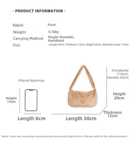 Guide des tailles pour sac en peluche kaki avec broderie ours et bandoulière de 110cm