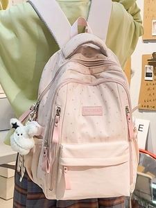 Sac à dos scolaire rose imprimé d'étoiles, grande capacité avec plusieurs poches