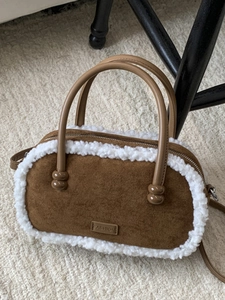 Sac à Main Bowling Rétro pour Femmes Bordure en Fausse Laine d'Agneau Petit Sac Carré Patchwork Hiver Sac Bandoulière