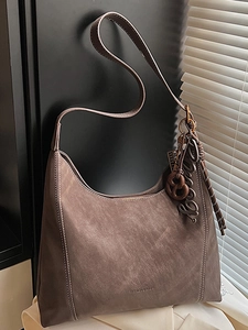 Grand Sac Fourre-Tout Hobo Vintage Pour Femmes Sac à Bandoulière en PU Rétro Avec Coutures Contrastées Sac à Main de Navettage