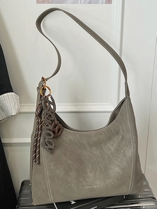 Sac à bandoulière hobo gris rétro de grande capacité avec surpiqûres contrastées