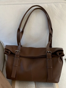 Women Large Underarm Bag Vintage PU Leather Lychee Pattern Commuter Tote Bag With Metal Buckle Casual Shoulder Bag For Daily
