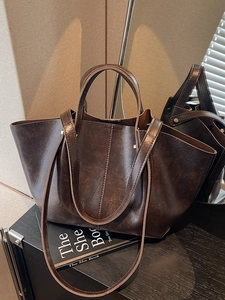 Große Kapazität Retro PU Leder Tragetasche Für Damen Vintage Casual Schulterhandtasche Mit Griff Einfarbige Pendlertasche