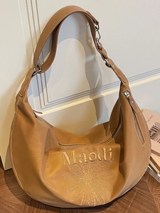 Borsa Hobo da Donna di Grande Capacità Borsa a Tracolla in Pelle PU Casual Con Ricamo di Margherite e Cuciture a Contrasto