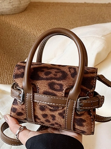Damen Retro Leopardenmuster Mini Handtasche Mode PU Leder Kleine Quadratische Umhängetasche Mit Kontrastnähten Elegante Pendlertasche