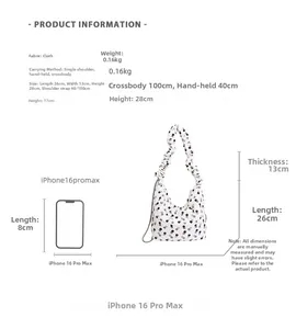 Size chart for canvas tote bag with black dots, showing dimensions and weight details
