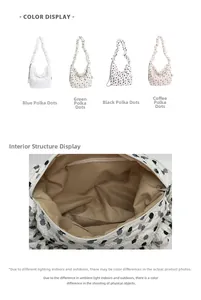 Internal view showing zipper pocket and textured waffle fabric of polka dot bag