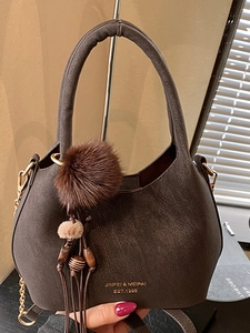 Sac Seau Vintage en Cuir PU pour Femmes Grande Capacité Sac à Bandoulière Avec Pompon à Franges Sac à Main Mode