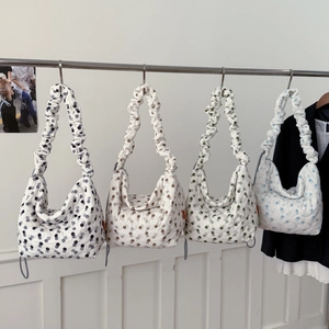 Minimalist large polka dot tote bag with pleated straps in four stylish pastel colors