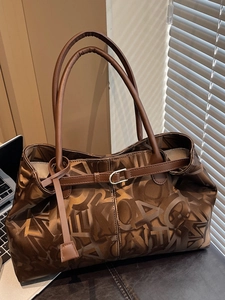 Vintage Letter Print Large Capacity Tote Bag For Women PU Leather Fashion Urban Simple Underarm Shoulder Bag Commuter Handbag