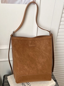 Women Minimalist PU Leather Bucket Bag Large Capacity Retro Hobo Underarm Shoulder Bag For Daily Commute Versatile Tote Bag