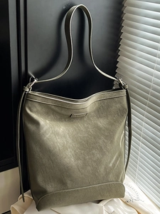 Vintage dark green leather tote bag with ELLEY silver logo and trapezoid shape