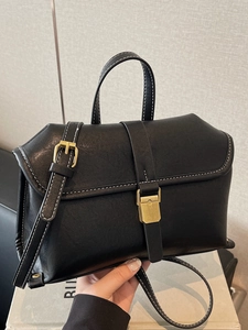 Damen Vintage PU Leder Schultertasche Kontrastnähte Gold Schloss Quadratische Umhängetasche Mit Griff Pendler Handtasche
