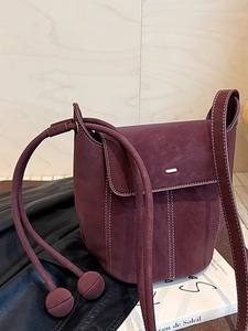 Women Fashion PU Leather Bucket Bag Contrast Stitching Retro Casual Urban Minimalist Shoulder Crossbody Handbag For Daily Use