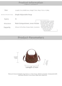 Spécifications de taille pour sac bandoulière marron à pois en PU de 21cm de long