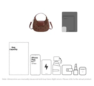 Capacité interne du sac bandoulière marron à pois montrant le rangement du téléphone