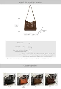 Tableau des tailles détaillé et spécifications pour le sac fourre-tout vintage en PU