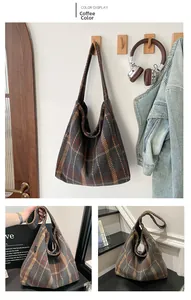 Close-up of the vintage coffee-toned striped fabric texture on this large tote bag