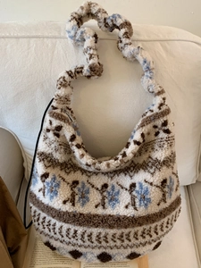 Borsa Tote in Poliestere Peluche Retrò da Donna Borsa a Tracolla di Grande Capacità Con Motivo a Pois Fiocco di Neve Invernale