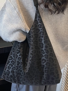 Sac cabas rétro imprimé léopard pour femme à grande capacité avec motif noir sombre