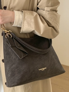 Retro coffee suede large hobo tote bag with slim shoulder strap and small pouch